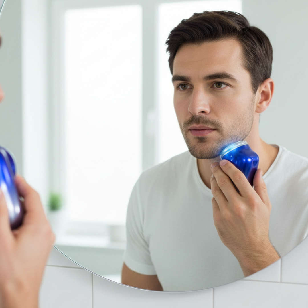 Mini afeitadora eléctrica portátil azul/plata